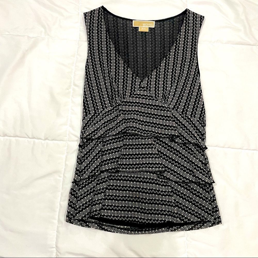 Michael Kors Sheer Ruffle Tiered Tank Blouse Sz S